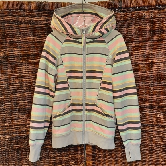 Ivivva by Lululemon Girl's Good In The Hood Stripe Hoodie Sweatshirt Jacket 10 - Picture 1 of 13